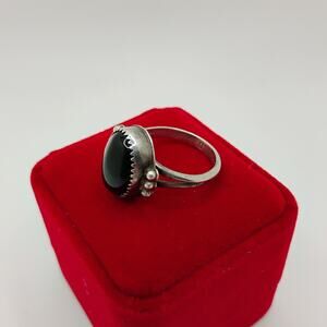 VTG NA Navajo John Delvin Black Onyx and Sterling Silver Ring sz 10